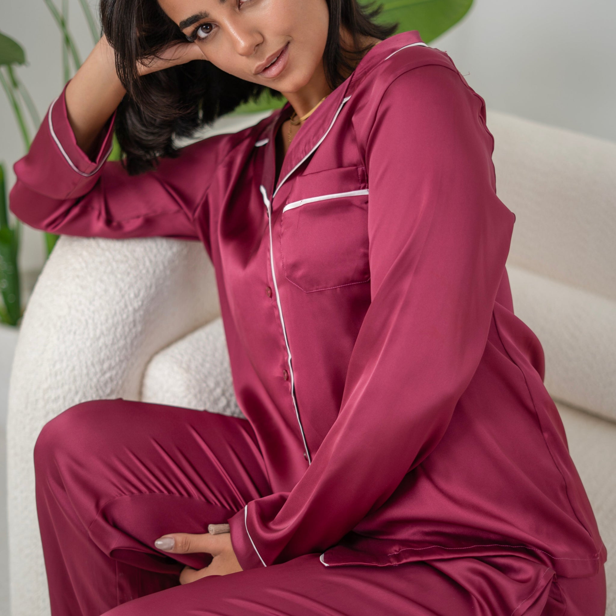Long-sleeve pants satin pajama