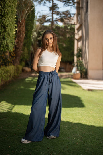 Denim wide-leg pants