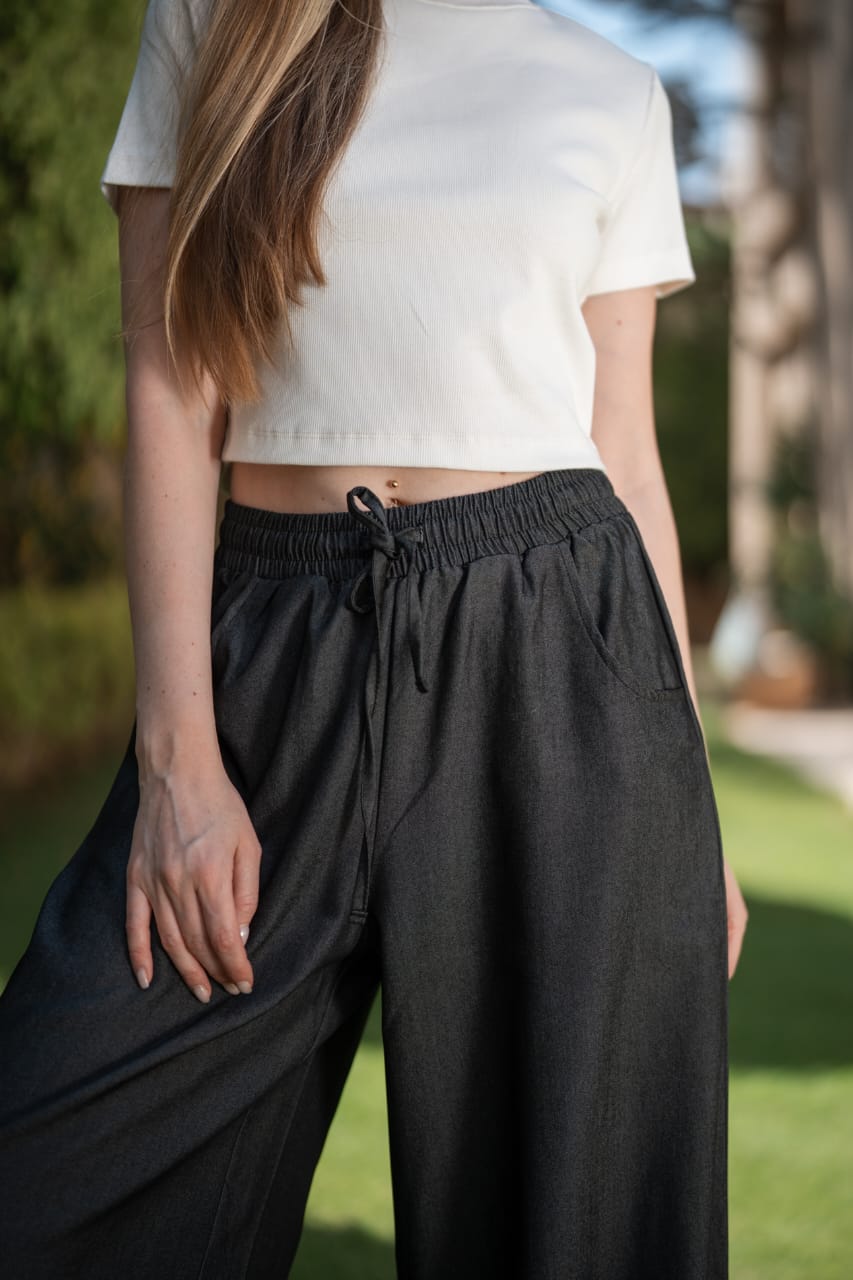 Denim wide-leg pants